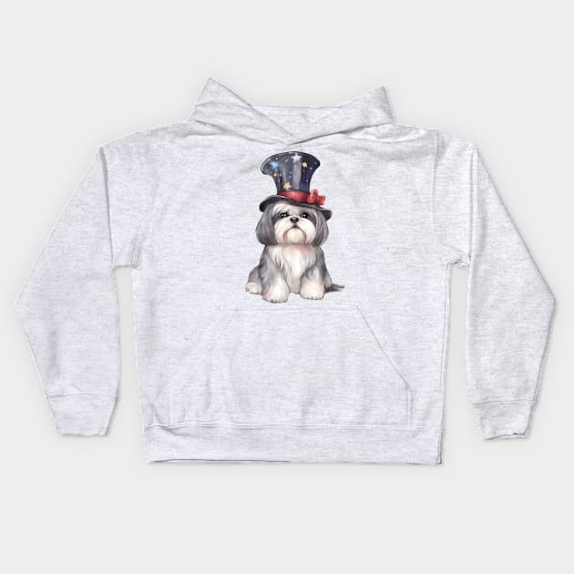 Watercolor Shih Tzu Dog in Magic Hat Kids Hoodie by Chromatic Fusion Studio